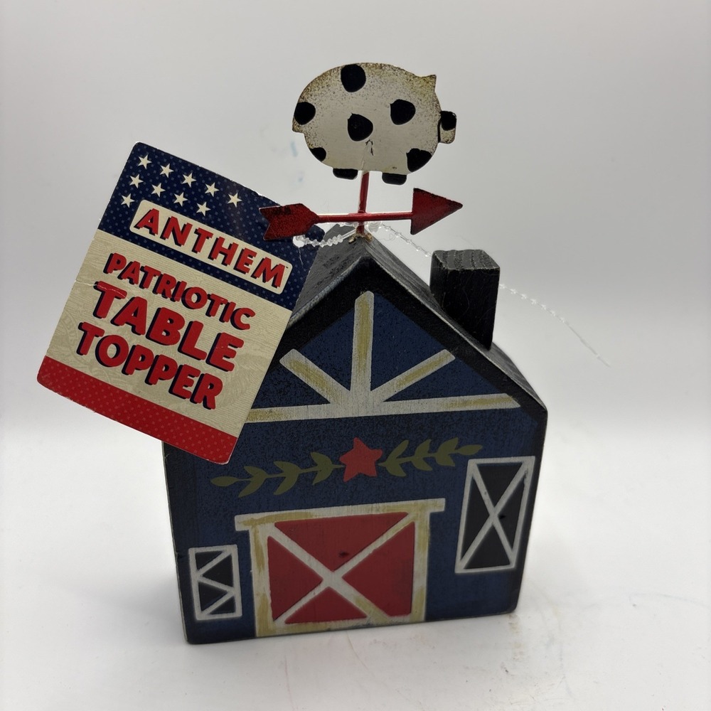 Anthem Patriotic Wooden  Table Topper House‎ Blue Red Country Farm